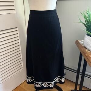 Tweeds Skirt Womens 14 Black Linen Blend A-Line Midi Classic Feminine Modest